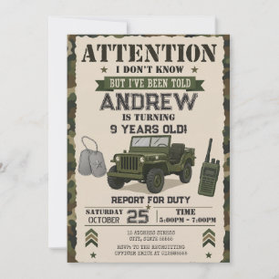 Personal Soldier Army birthday party Invitation