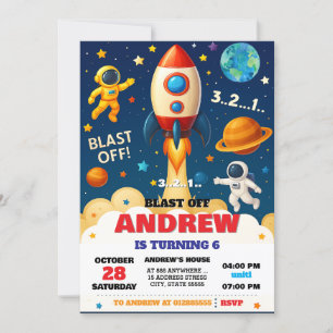Personal Space Boy Astronaut Outet Birthday Invitation