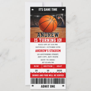 Personal Sport Basketball Ticket Birthday  Invitation