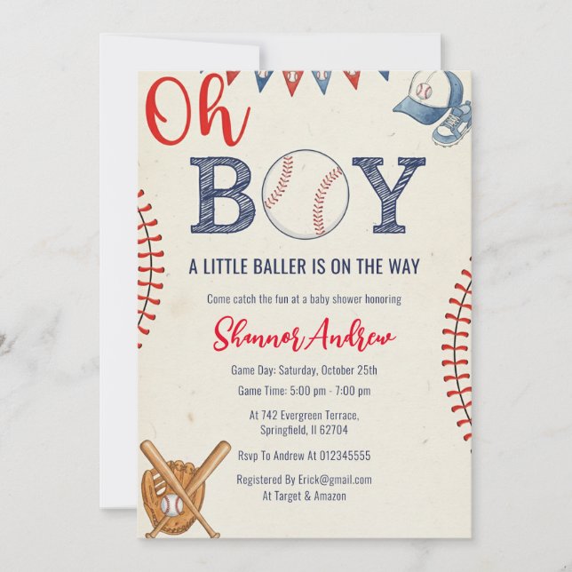 Personal Sport Digital Baseball Baby Shower Invitation (Front)