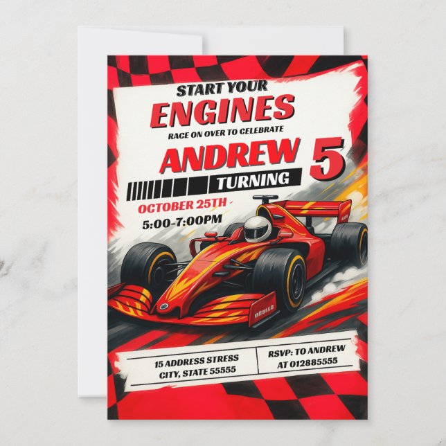 Personal Sport Racing Car Birthday party modern Invitation (Front)