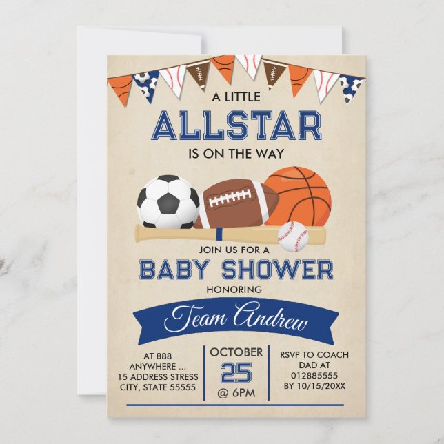 Personal Sports Baby Shower Invitation Allstar (Front)