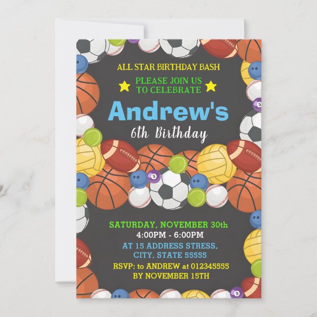 Personal Sports Birthday For kid Invitation  (Front)