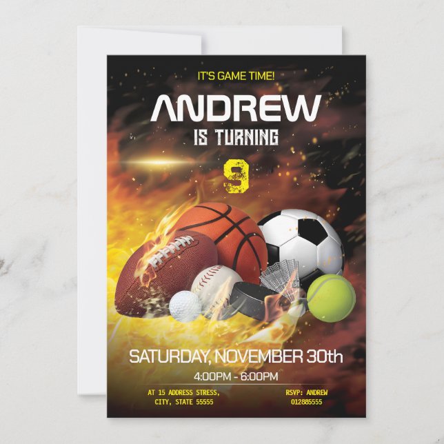 Personal Sports Birthday Printable Invitation (Front)