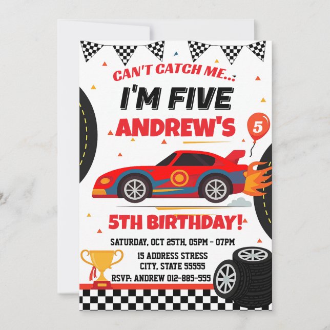 Personal Sports Race car boy birthday invitation (Front)