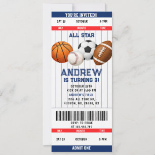 Personal Sports Ticket All Star Party Invitation