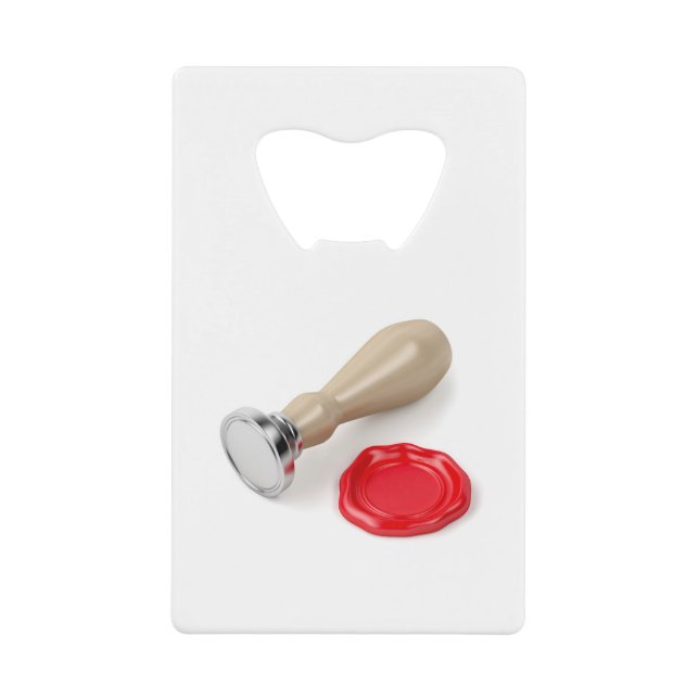 Personal stamp and red wax seal credit card bottle opener (Front)