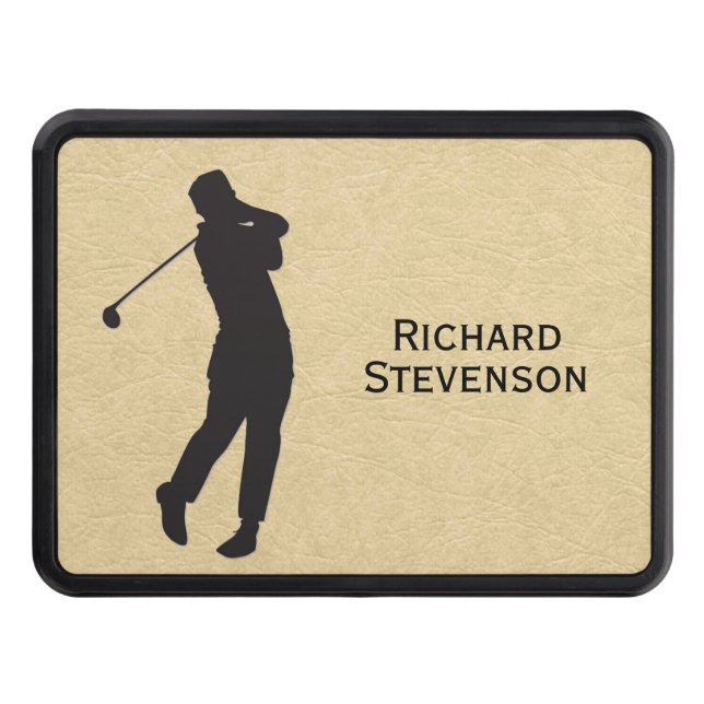 Personal Tan Leather Golf Design Trailer Hitch Cover (Front)