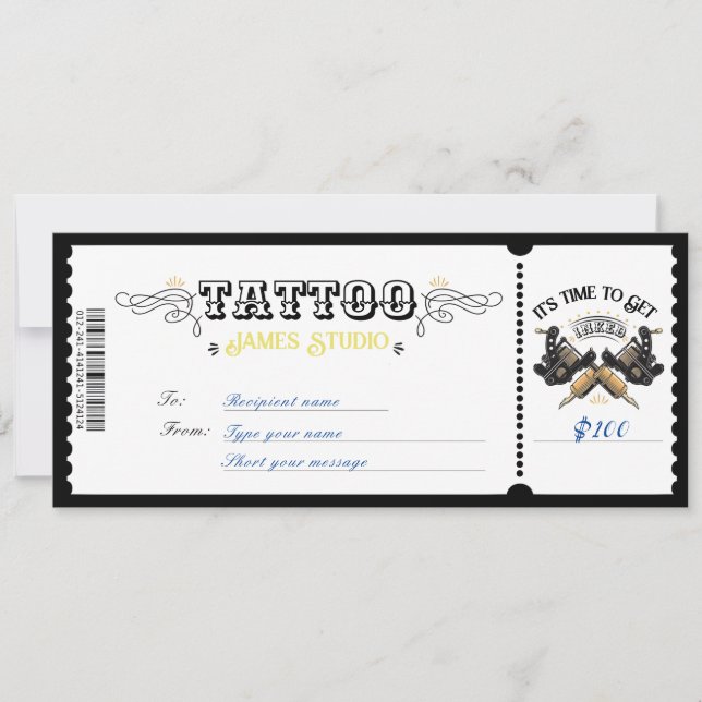 Personal Tattoo Voucher Certificate Ticket Gift Invitation (Front)