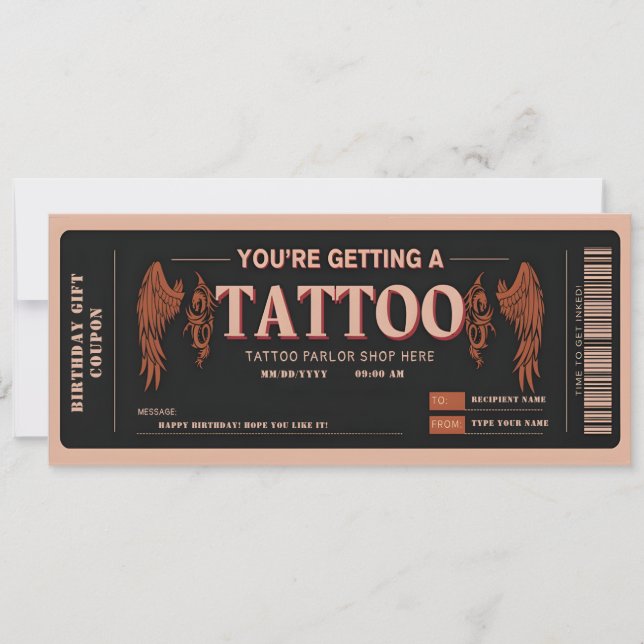 Personal Tattoo voucher ticket Invitation (Front)