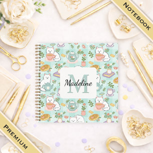 Personal Tea Bookish Cats Spiral Notebook Green