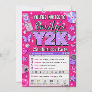 Personal Teen pink girl Y2K Birthday Invitation