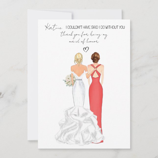 Personal Thank you for being my Maid of honour Invitation (Front)