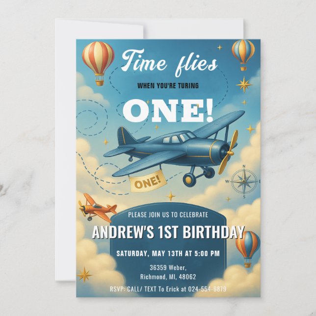 Personal Time Flies First Birthday party Invitation (Front)