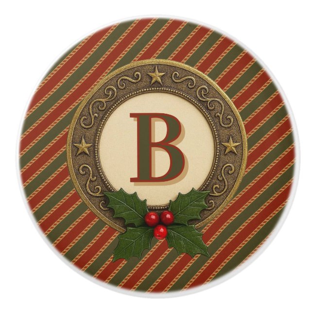personal traditional colored Christmas striped  Ceramic Knob (Front)