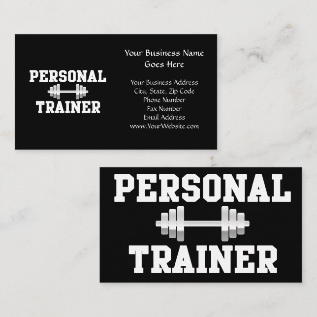 Personal Trainer Black and White Dumbell Training Business Card (Front/Back)
