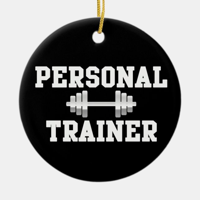 Personal Trainer Black and White Dumbell Training Ceramic Ornament (Front)