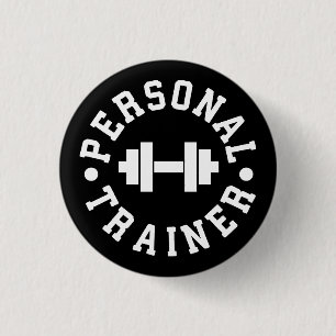 Personal Trainer - Dumbbell Logo - Workout Gym 1 Inch Round Button