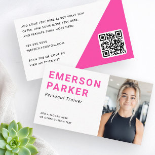 Personal trainer fitness coach photo hot pink business card