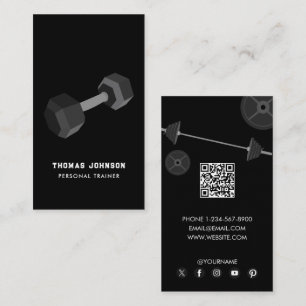 Personal Trainer Fitness Dumbbell QR Code Business Card