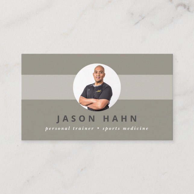 personal trainer grey/beige photo business card (Front)