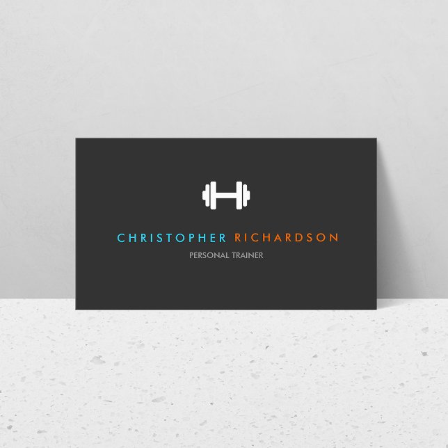 PERSONAL TRAINER LOGO with BLUE and ORANGE TEXT Business Card (Creator Uploaded)