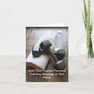 Personal Trainer or Fitness Dumbells Towel & Water Card