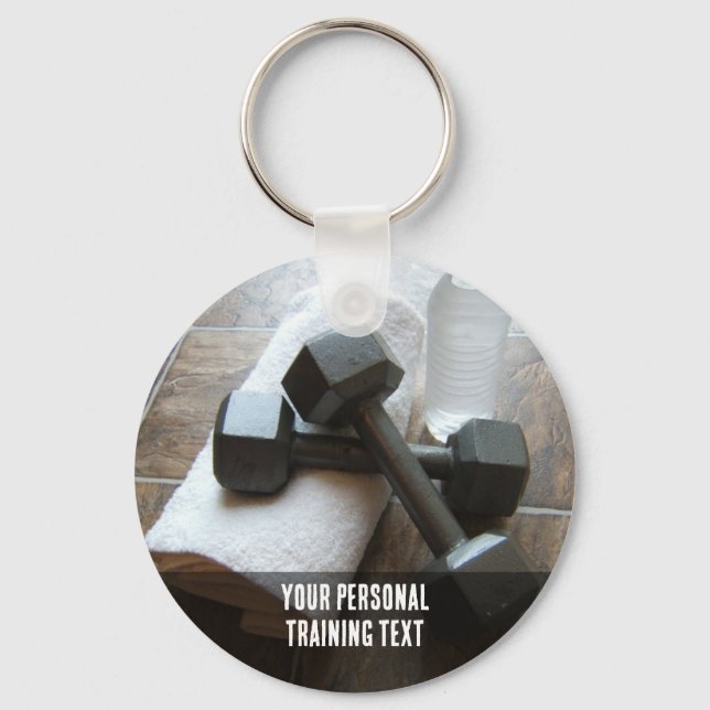 Personal Trainer or Fitness Dumbells Towel & Water Keychain (Front)