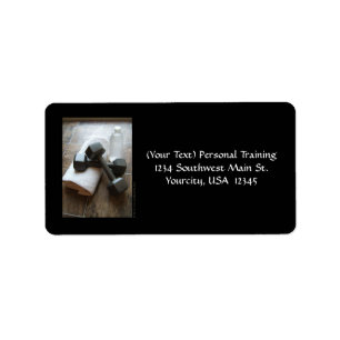 Personal Trainer or Fitness Dumbells Towel & Water Label