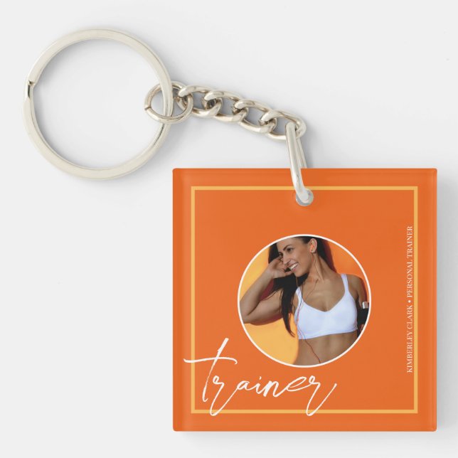 Personal Trainer | Orange Themed QR Code Keychain (Front)