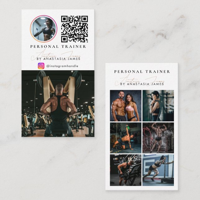 Personal Trainer Photo Feed Social Media QR Code Business Card (Front/Back)