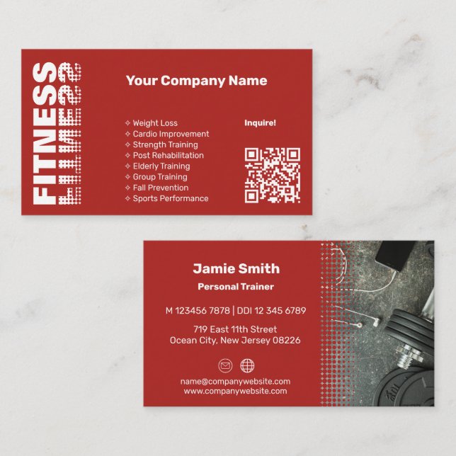 Personal Trainer Red Business Card With Photo (Front/Back)