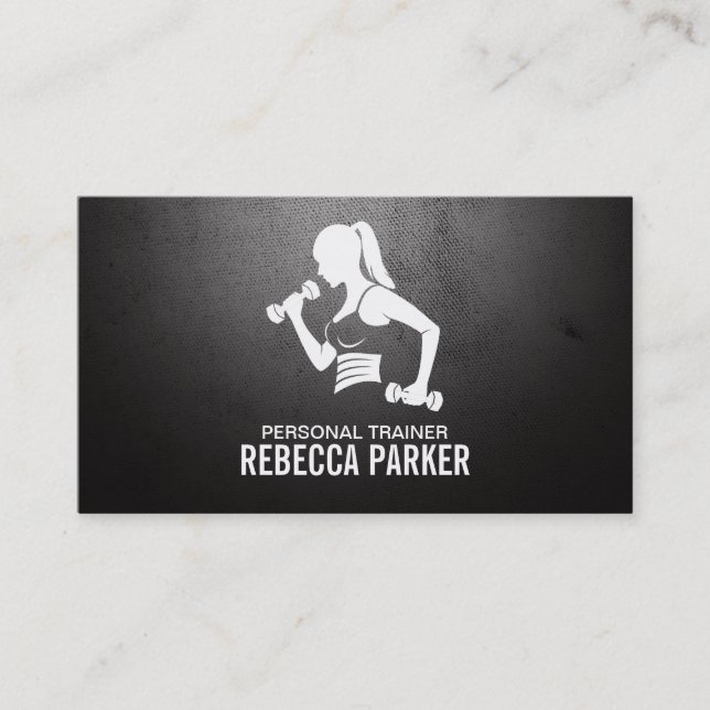 Personal Training Fitness Woman with Dumbbells  Business Card (Front)