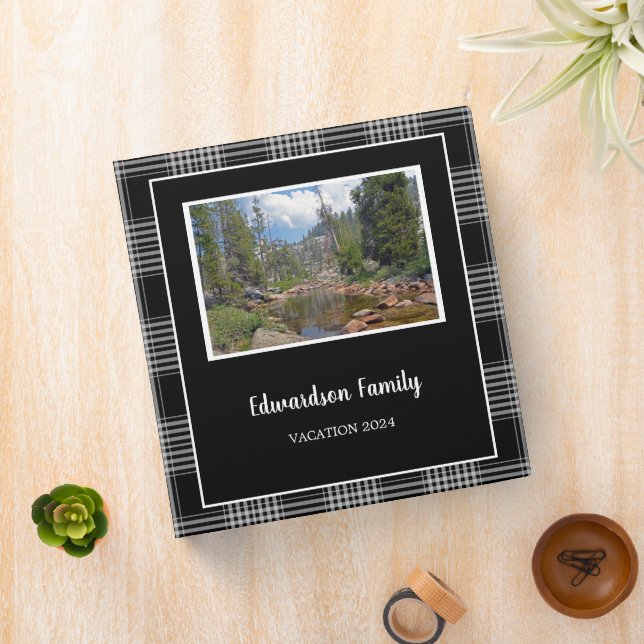 Personal travel holiday buffalo plaid black photo  binder (In Situ)