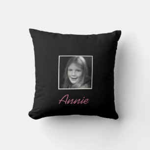 Personal Two Custom Photos Custom Text on Black Throw Pillow