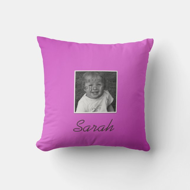 Personal Two Custom Photos Custom Text on Pink Throw Pillow (Front)