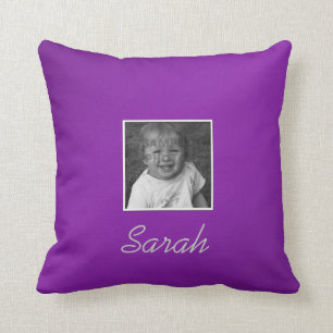 Personal Two Custom Photos Custom Text on Purple Throw Pillow
