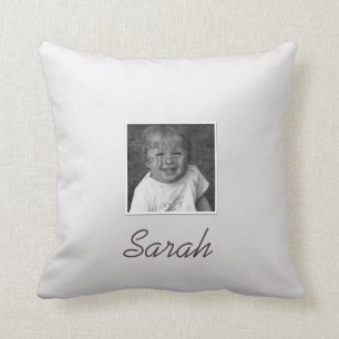 Personal Two Custom Photos Custom Text on Silver Throw Pillow