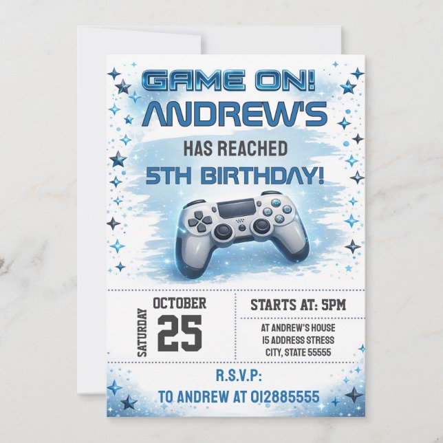 Personal Video Game Birthday Invitation (Front)