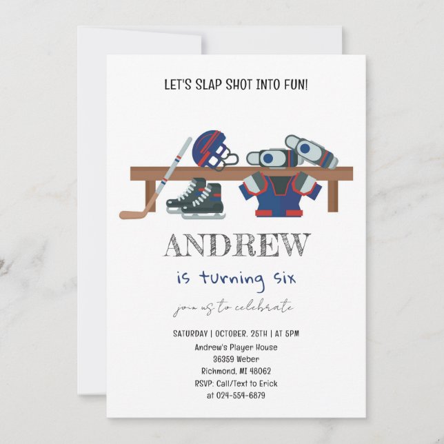 Personal Watercolor Hockey Birthday Party Invitation (Front)