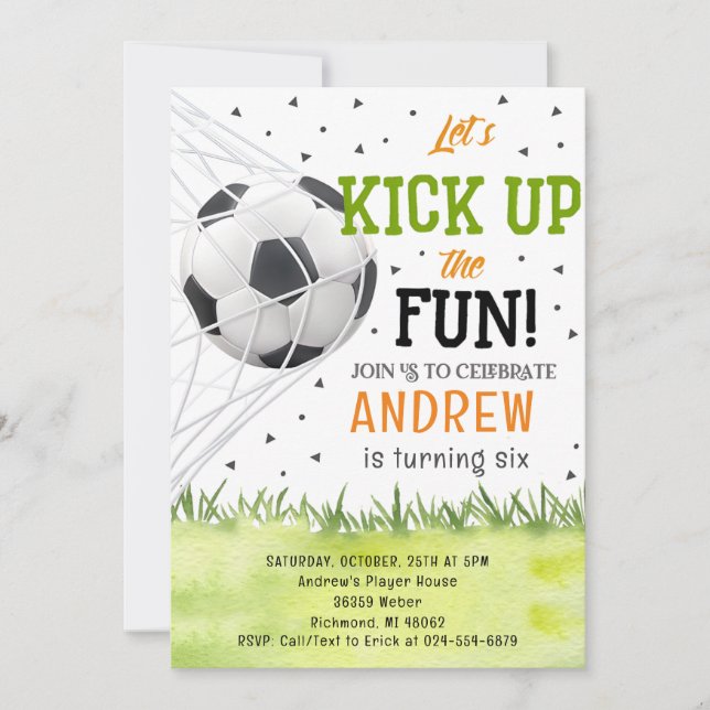 Personal Watercolor Soccer Birthday Party Invitation (Front)