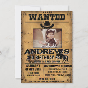 Personal Western Cowboy with Photo Birthday  Invitation