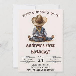 Personal Wild West First Rodeo Cowboy Birthday Invitation