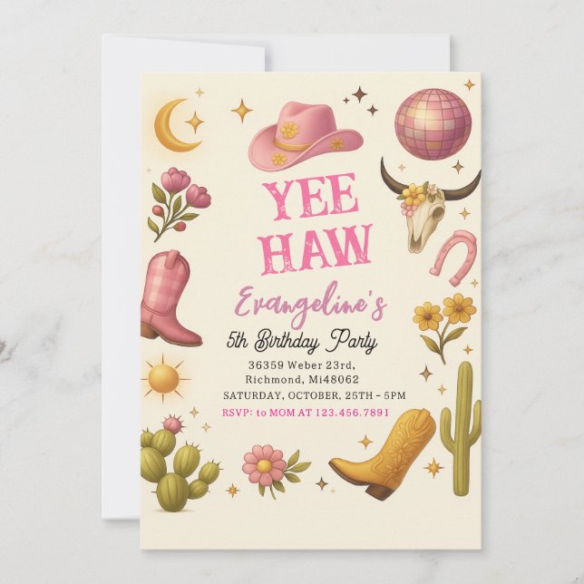 Personal Wild West Pink Cowgirl Birthday Dance Invitation (Front)