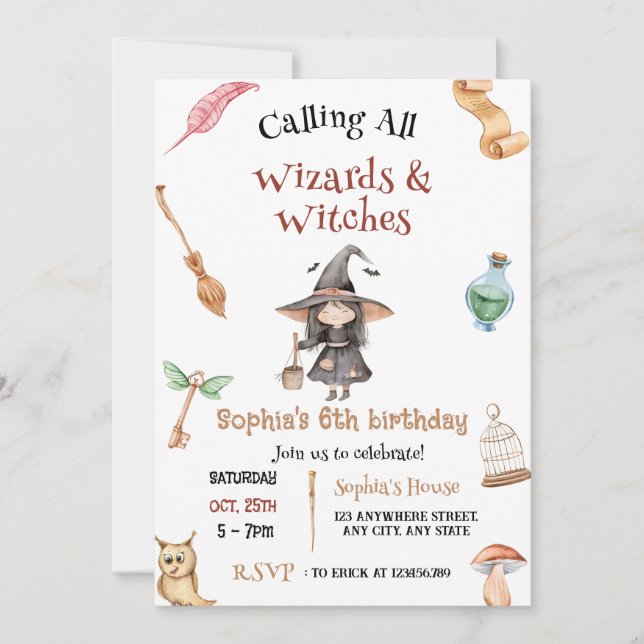 Personal Witches Hallowee Castle Wizardry Birthday Invitation (Front)