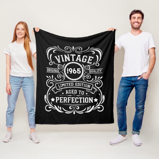Personaliazed sixty vintage 60th birthday party fleece blanket (In Situ)