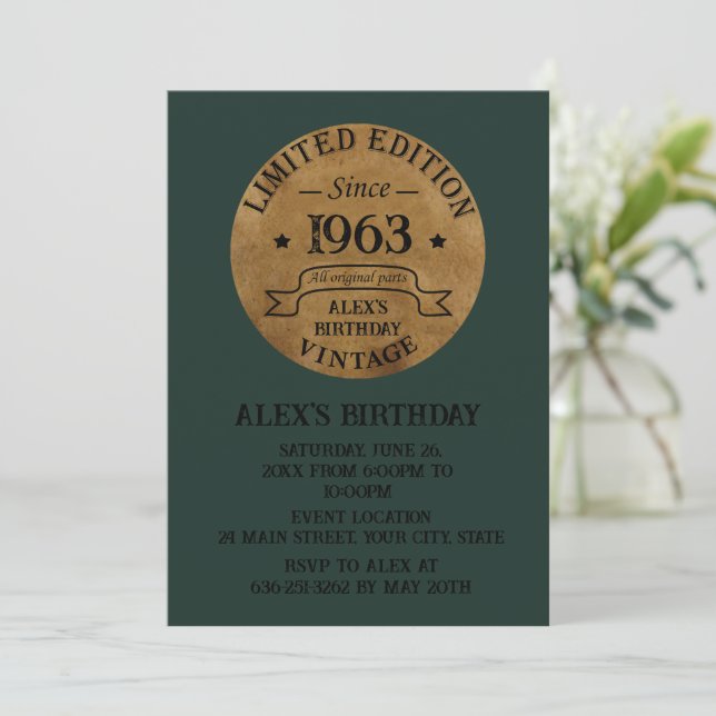 Personaliazed sixty vintage 60th birthday party invitation (Standing Front)