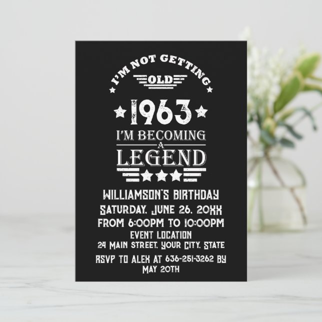 Personaliazed sixty vintage 60th birthday party invitation (Standing Front)
