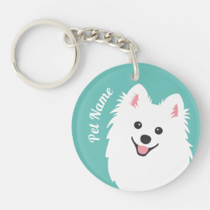 Personalisable Curious Japanese Spitz Dog Keychain