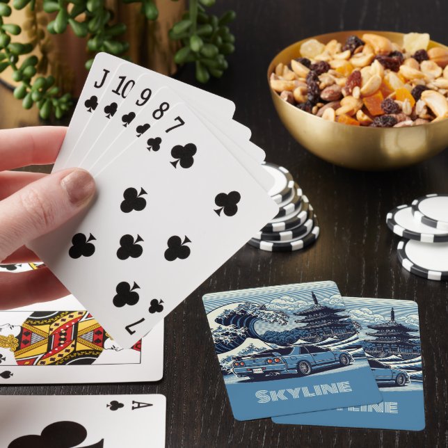 Personalisable GTR BNR34 Skyline Great Wave Temple Playing Cards (In Situ)